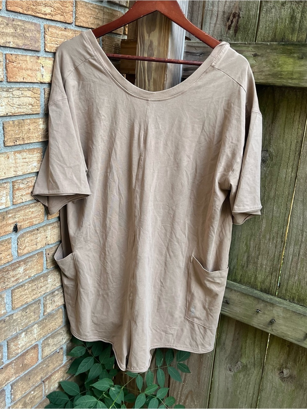 FP Movement by Free People Taupe Short-Sleeve Pocket Romper
